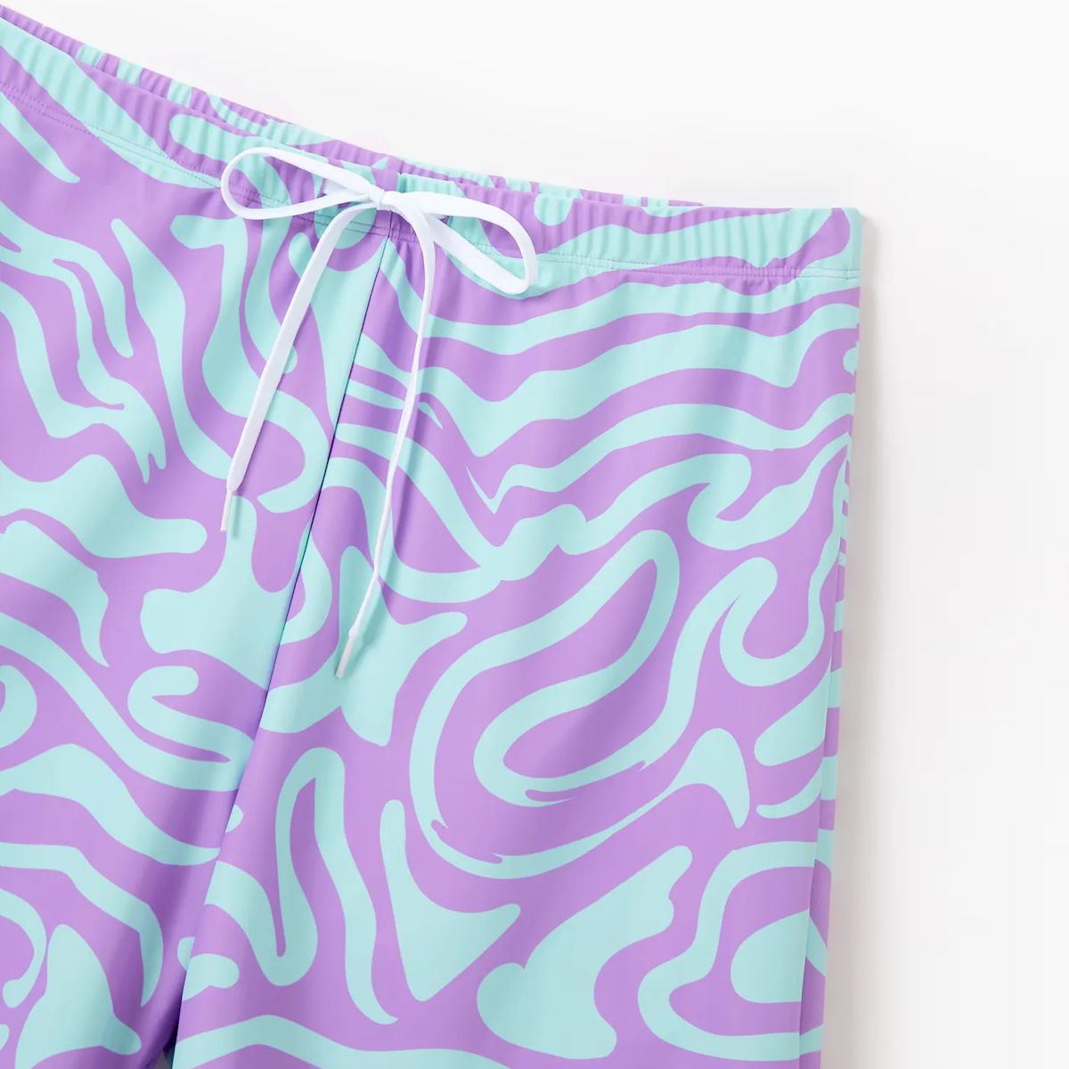 Wave Print Cross Top Cutout One Piece Swimwear Family Matching Swimsuits and Drawstring Swim Trunks - ChildAngle