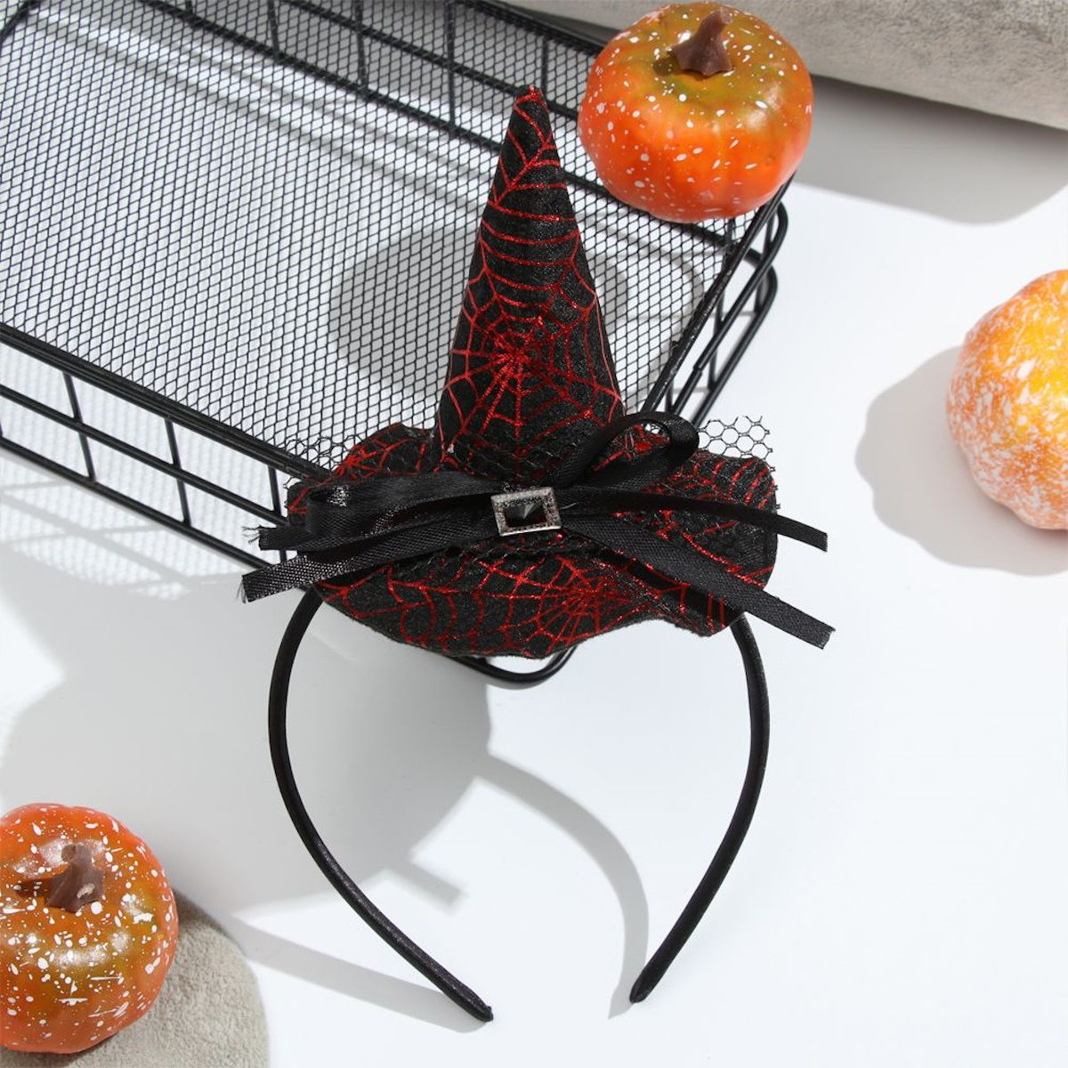 Girls Halloween Witch Hat Headband Spider Web Sorceress Hat - ChildAngle