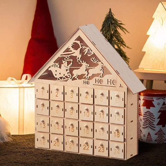 Wooden Advent Calendar Christmas Countdown Box with Drawers - ChildAngle