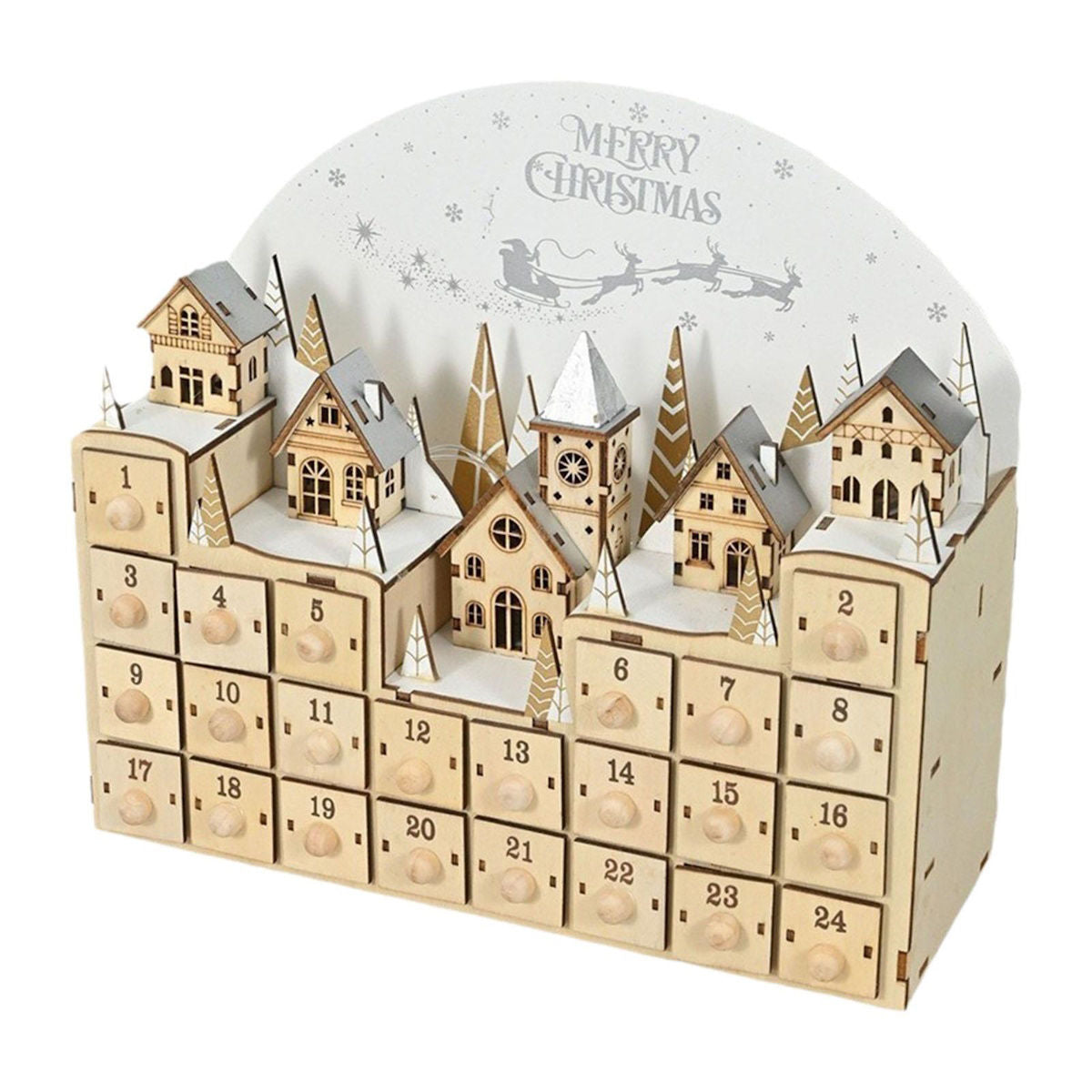 Wooden Advent Calendar Christmas Countdown Box with Drawers - ChildAngle