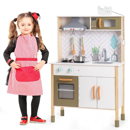 Wooden Kitchen Playset Cream Color Kitchen Hood Set