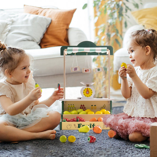 Wooden Play Grocery Toys Market Fruit Stall with Food Scale