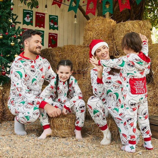 Christmas Dinosaur Onesies Family Matching Pajama Allover Santa Claus Print Long-sleeve Hooded Zipper - ChildAngle