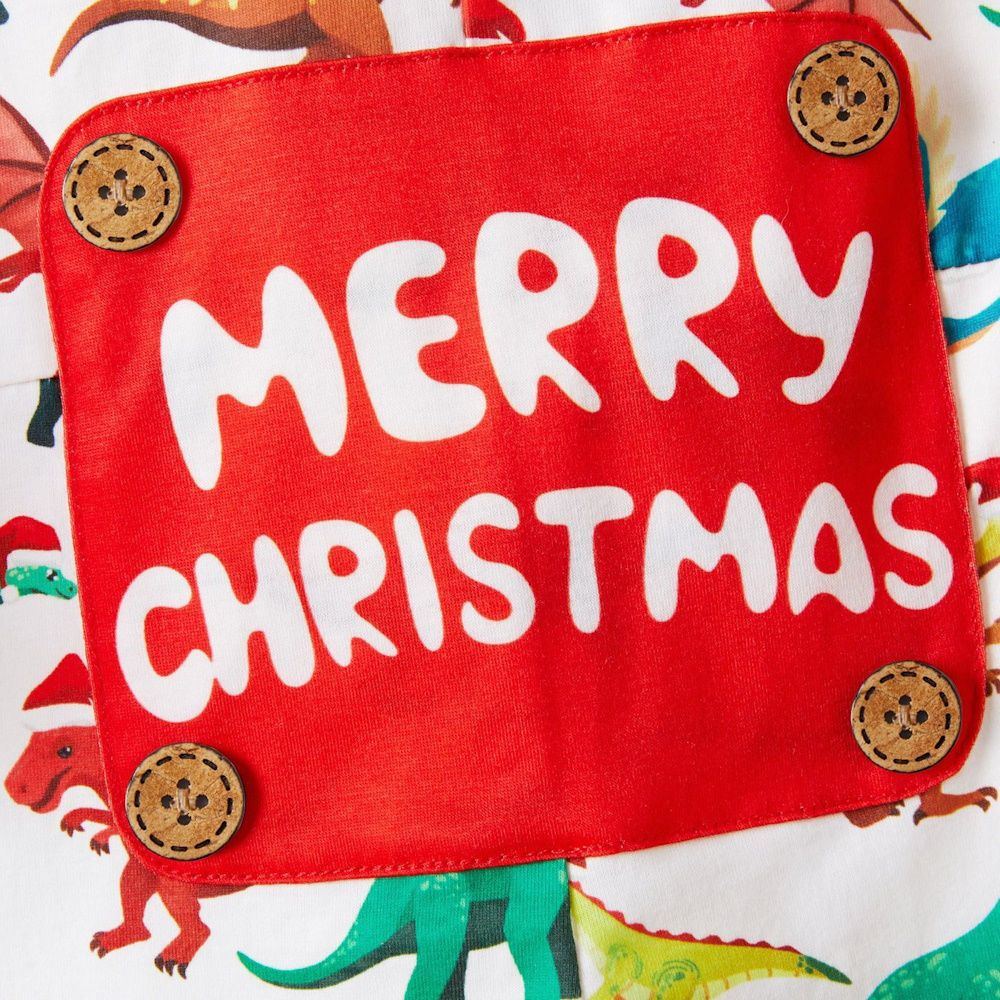 Christmas Dinosaur Onesies Family Matching Pajama Allover Santa Claus Print Long-sleeve Hooded Zipper - ChildAngle