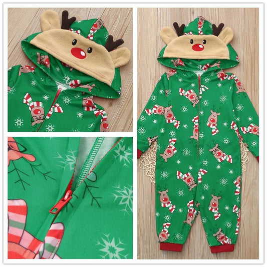 Christmas Family Pajamas Onesies Christmas Family Matching Pajamas Set Hooded Father Mother Daughter Son Kids Jumpsuit Sleepwear - ChildAngle