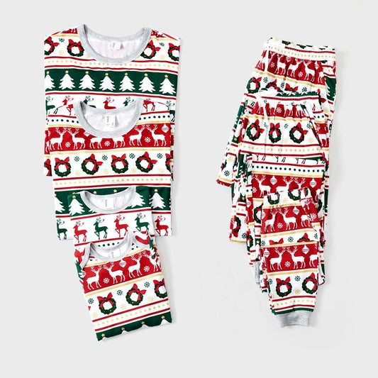 Family Christmas Pajamas Allover Xmas Tree Reindeer Wreath Bowknot - ChildAngle