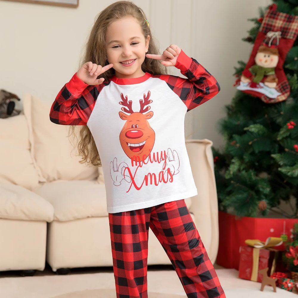 Family Matching Christmas Pajamas Set Reindeer Merry Christmas Xmas Nightwear Sleepwear PJs Set - ChildAngle