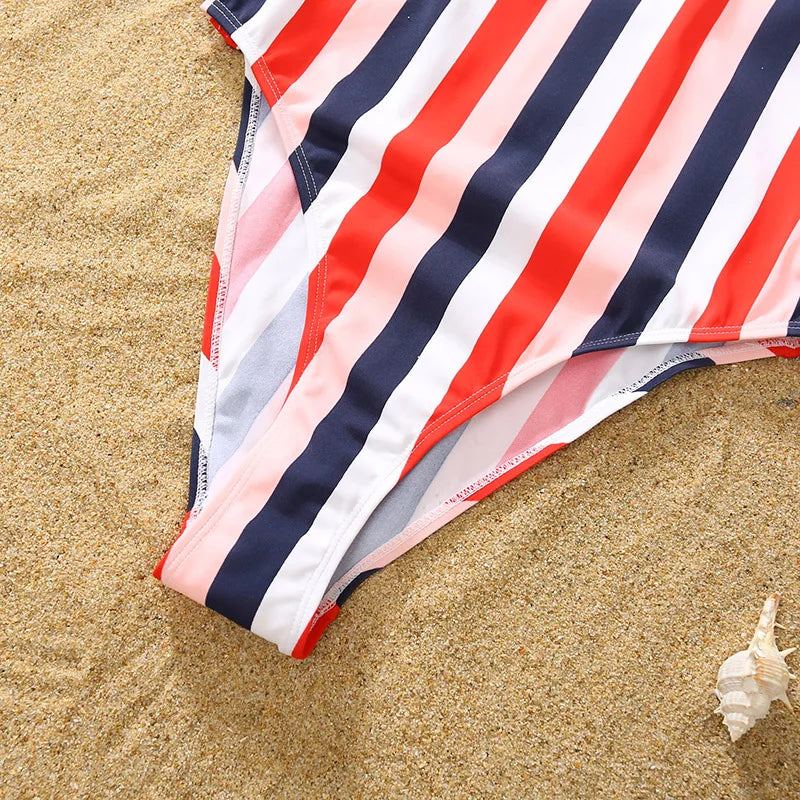 Family Matching Swimsuits Girls Rainbow Bathing Suits Multiple Color Striped - ChildAngle