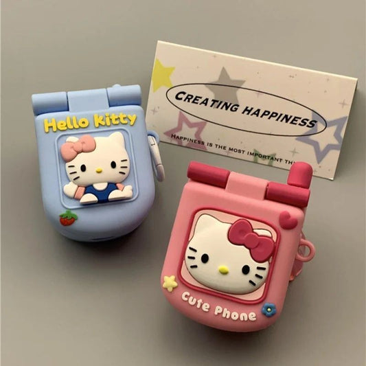 Hello Kitty AirPods Case Flip Phone Shape Mirror Style - ChildAngle