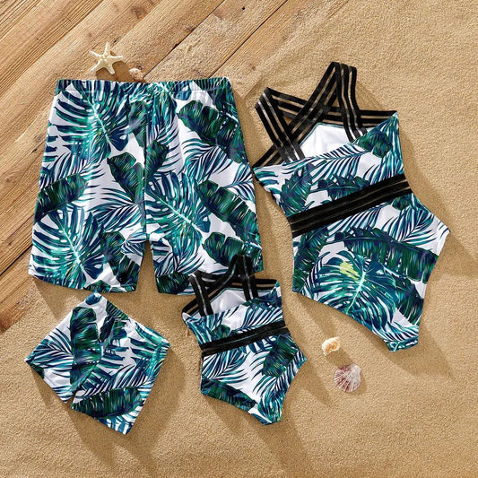 Green Palm Leaves Matching Family Bathing Suit - ChildAngle