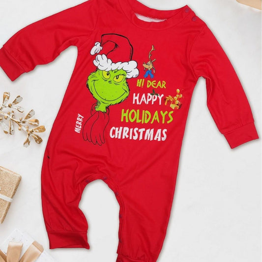 Grinch Family Pajamas for Christmas Hi Dear Happy Holiday Merry Christmas Grinch with Santa Hat Allover Print Pants - ChildAngle
