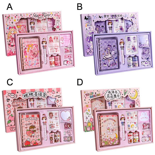 Kawaii Stationery Set Cartoon Washi Tape Notebook Bookmark Pen Set - ChildAngle