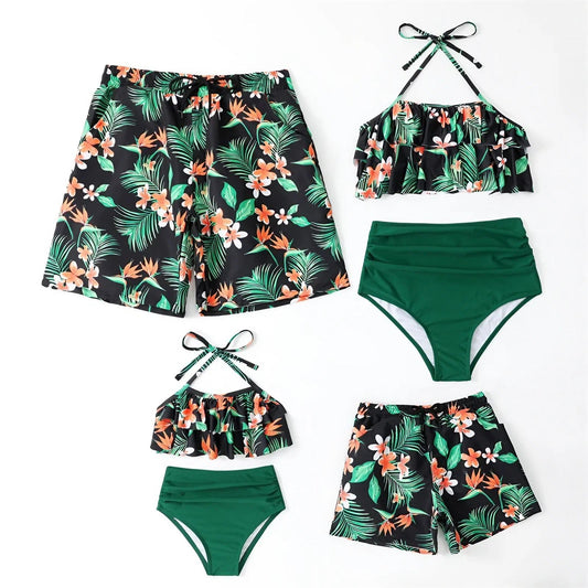 Matching Family Swimsuit Green Floral Bikini Set Swimwear - ChildAngle