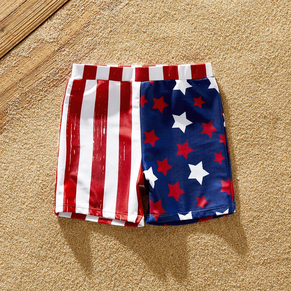 Matching Family Swimsuit Independence Day Flag Print Sling One-piece - ChildAngle