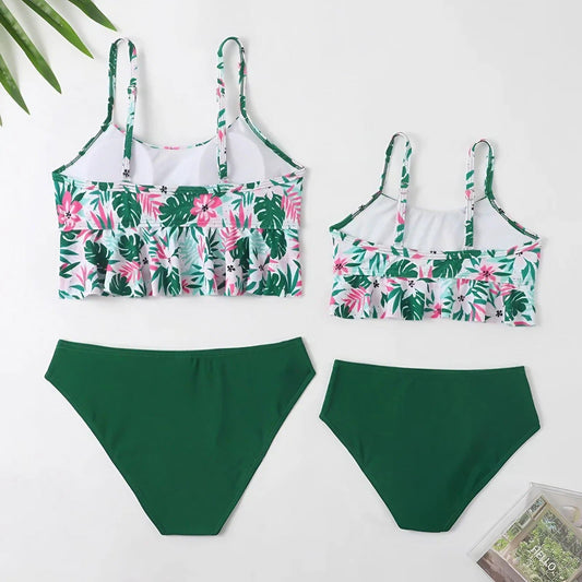 Mommy and Me Matching Swimsuit Green Floral Bikini Set Bathing Suit - ChildAngle