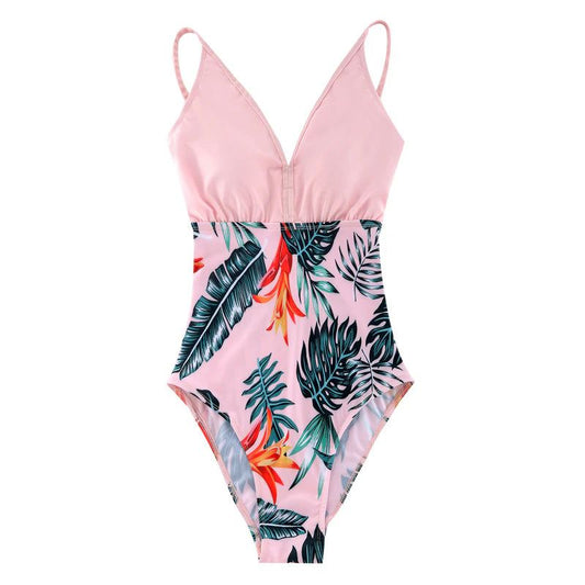 Pink Palm Leaves Matching Family Bathing Suit - ChildAngle