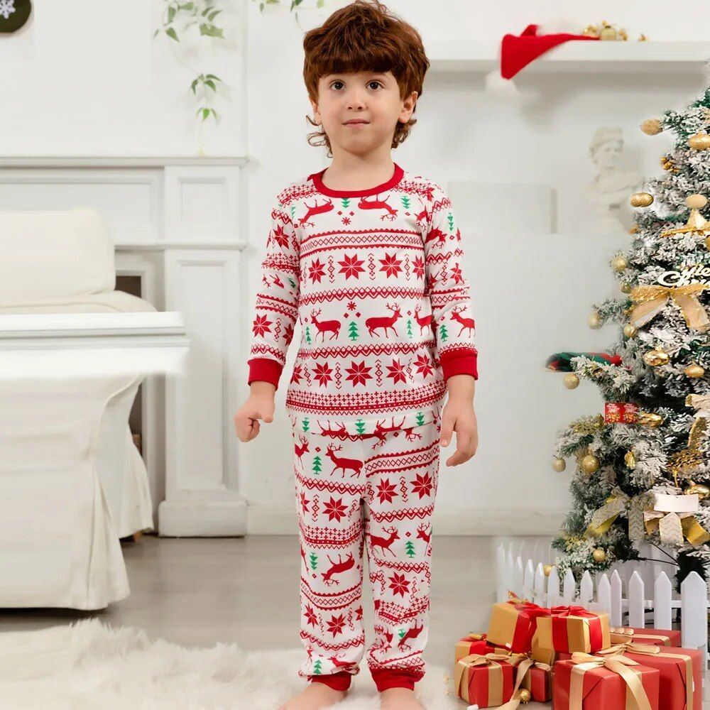 Reindeer Family Matching PJS Christmas Snowflake Print Pajama Sleepwear Xmas Pyjamas - ChildAngle