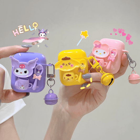 3D Cute AirPods Case Sanrio Earphone Case With Bell Pendant