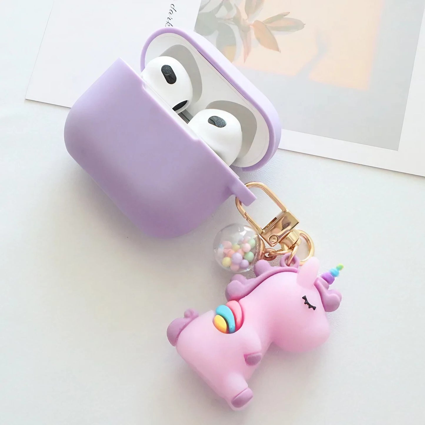 Solid Color AirPods Case with Unicorn Pendant - ChildAngle