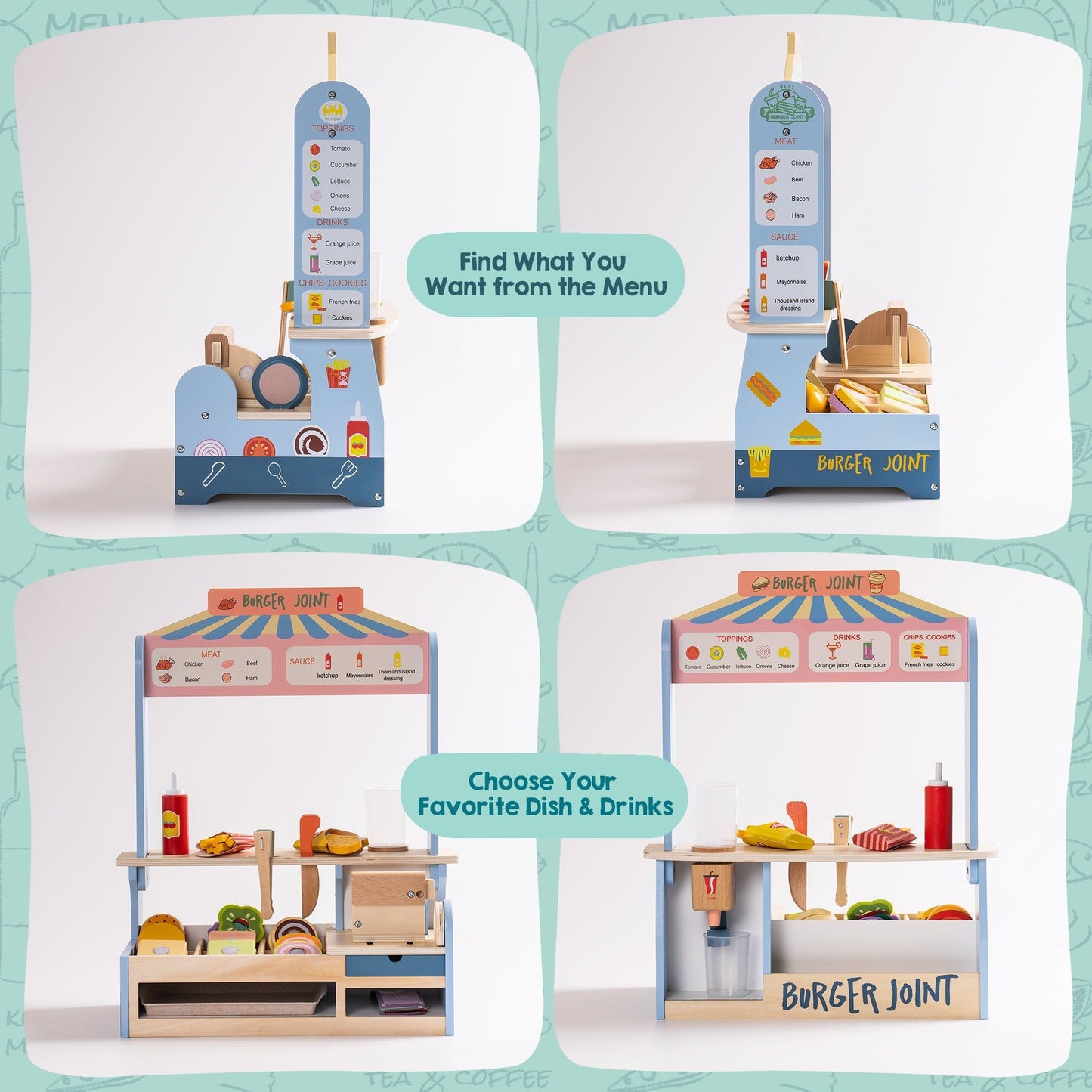 Wooden Play Food Toy Set Burger Joint