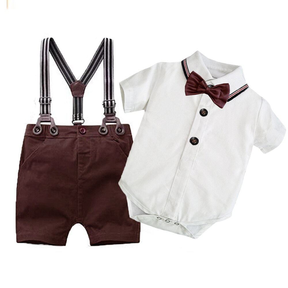 2PCS Baby Boy Bowtie Romper Suspender Outfit - ChildAngle