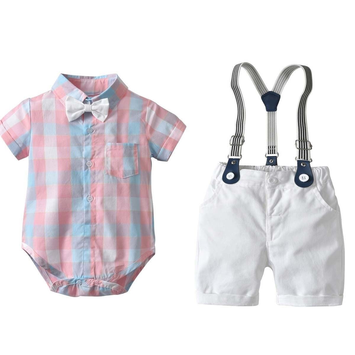 2PCS Toddler Boys Short Sleeves Romper Outfits Suspender Set for Baby Boy - ChildAngle