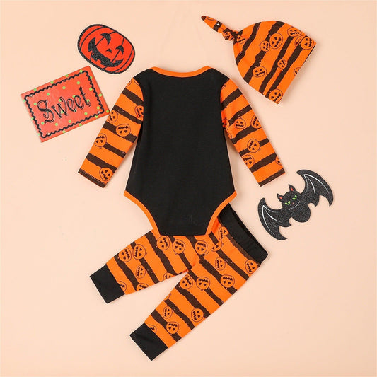 3PCS Newborn Halloween Outfits Long Sleeve Romper with Pants & Hat Hairband - ChildAngle