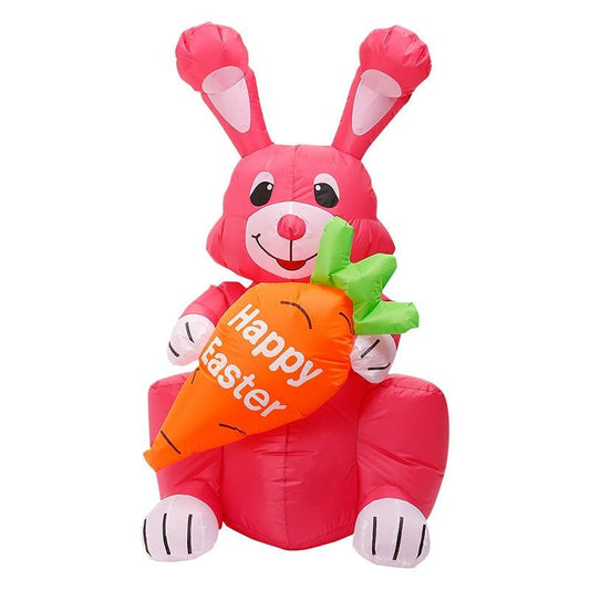 4 Feet Red Bunny with Carrot Happy Easter Inflatable Easter Bunny Blowup Outdoor Toys with Build-in LEDs Yard Lawn Garden Decorations - ChildAngle