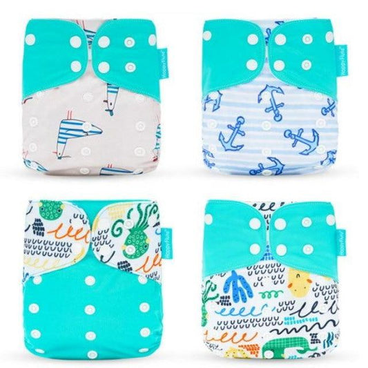 4 Pack Cloth Diaper Reusable Nappy 3-15KG Baby Light Blue Ocean Animal - ChildAngle