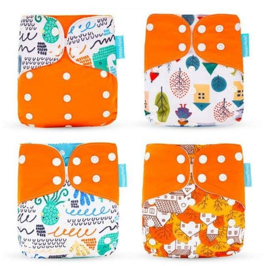 4 Pack Cloth Diaper Reusable Nappy 3-15KG Baby Orange House Tree Animal - ChildAngle