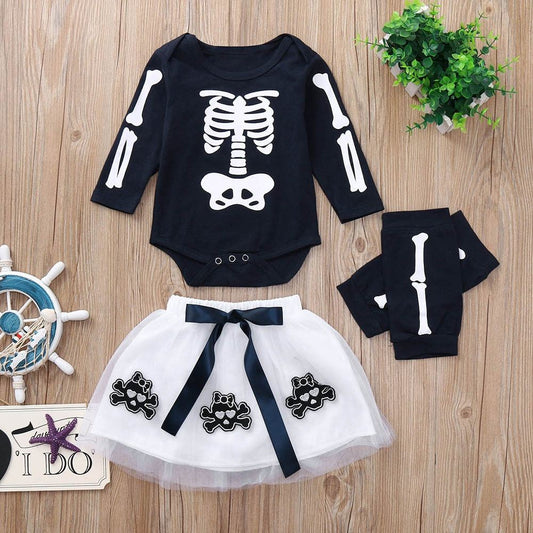 4PCS Baby Girls Skull Newborn Romper Tutu Skirt with Leggings - ChildAngle