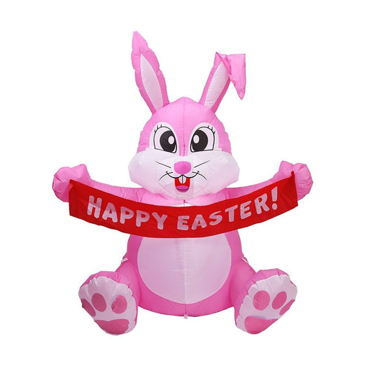 5 Feet Pink Bunny with Banner Inflatable Easter Bunny Blowup Outdoor Toys with Build-in LEDs Yard Lawn Garden Decorations - ChildAngle