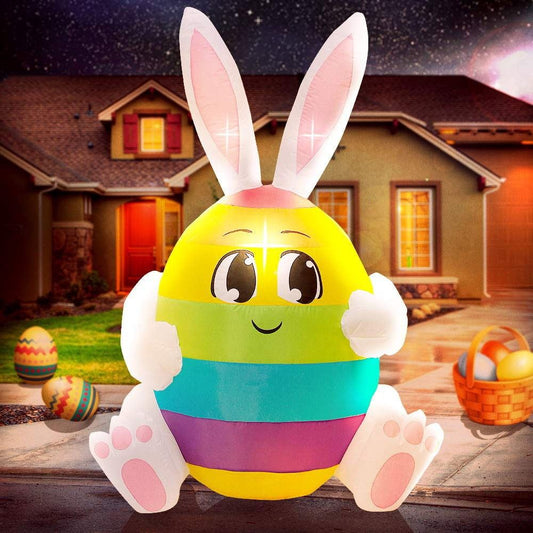 5 Feet Rainbow Egg with Bunny Ear Inflatable Easter Bunny Blowup Outdoor Toys with Build-in LEDs Yard Lawn Garden Decorations - ChildAngle