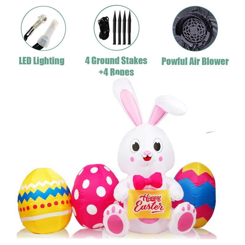 6 Feet Bunny with Color Eggs Inflatable Easter Bunny Blowup Outdoor Toys with Build-in LEDs Yard Lawn Garden Decorations - ChildAngle