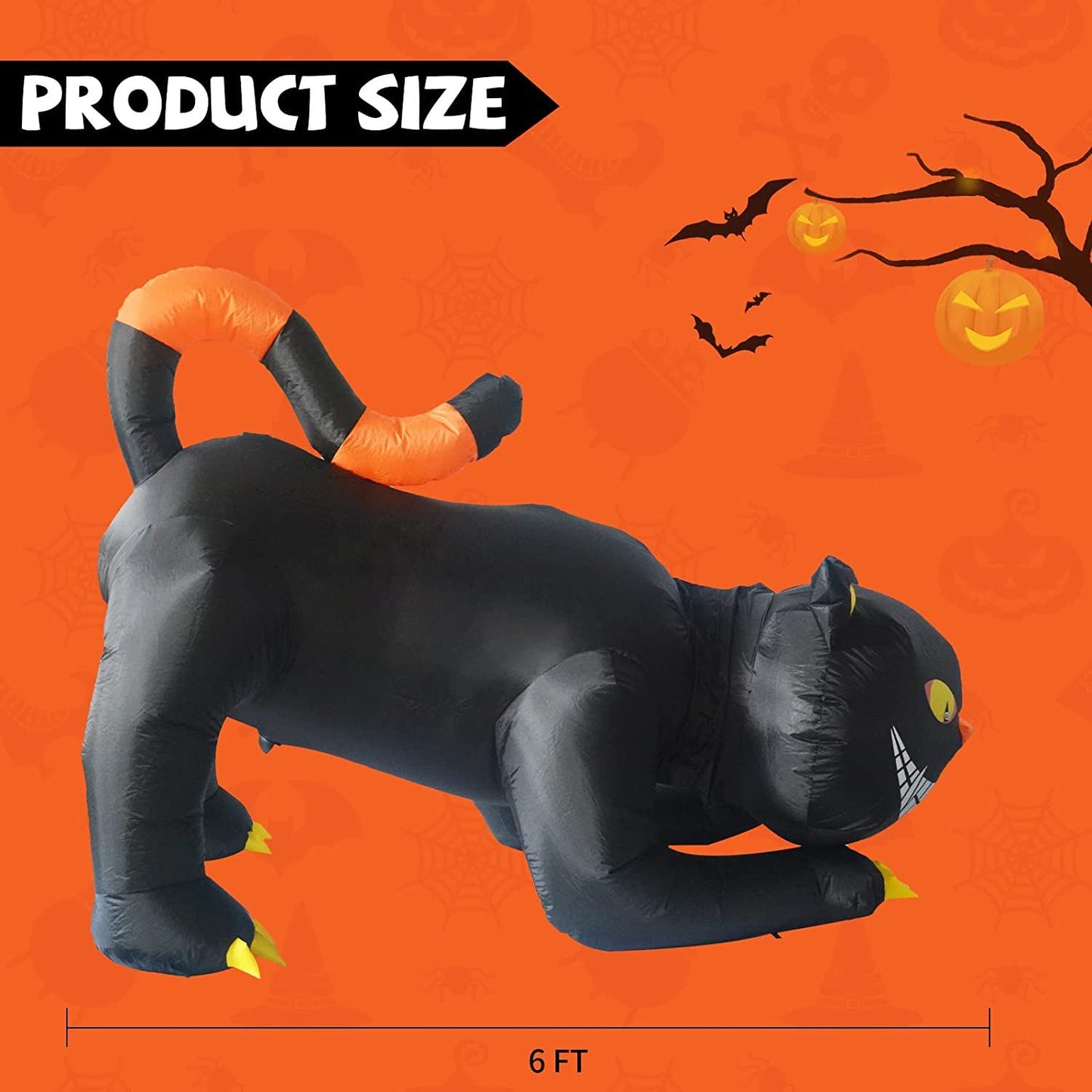 6 ft Black Cat Inflatables Halloween Blow Up Yard Inflatables - ChildAngle