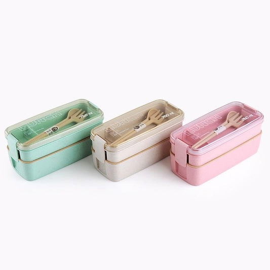 750ml 2 Tiers Layer Wheat Straw Bento Boxes - ChildAngle