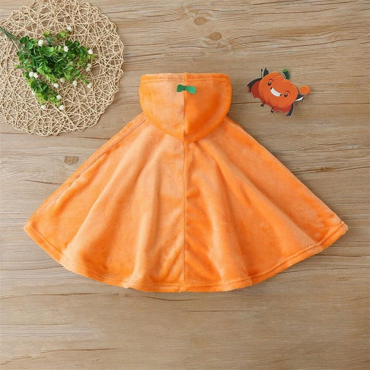 Baby Halloween Cloak Coat Pumpkin Applique Orange Hooded Cape - ChildAngle