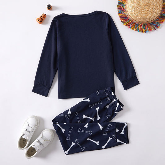 Boys Sleepwear Halloween Pumpkin Skeleton Print Long-sleeve Lounge Set - ChildAngle