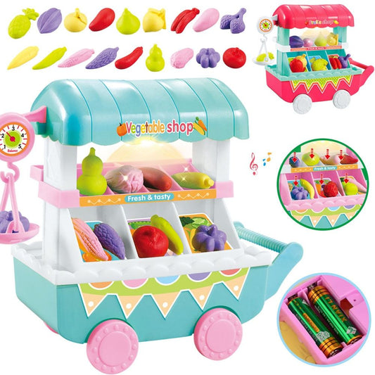 Children Toy Trolley Fruit Vegetables Shop Simulation Small Cart Pretend Playset - ChildAngle