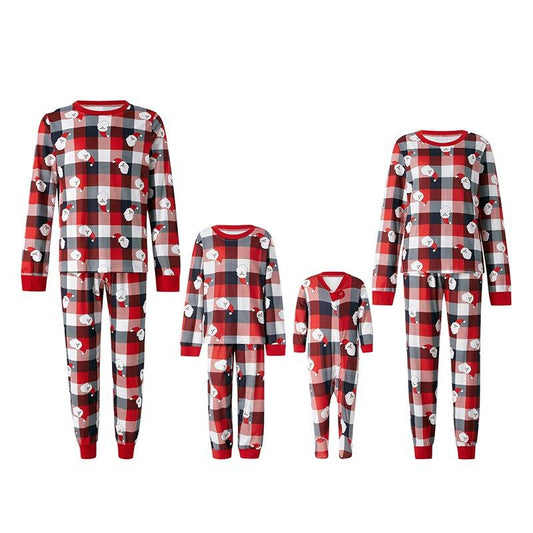 Christmas Family Matching Pajama Long Sleeve Plaid Cartoon Santa Sleepwear - ChildAngle