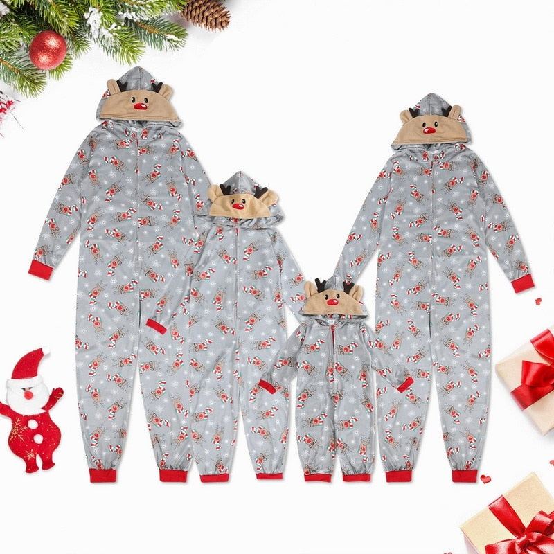 Christmas Family Pajamas Onesies Christmas Family Matching Pajamas Set Hooded Father Mother Daughter Son Kids Jumpsuit Sleepwear - ChildAngle
