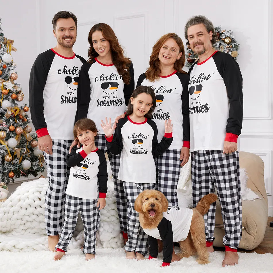 Christmas Family Matching Pajamas Sets Chillin Snowmies Cool Sunglasses  Snowman Plaids Pants