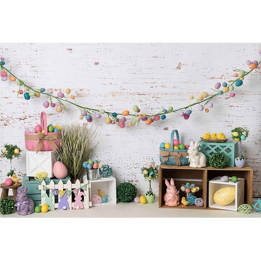 Easter Backdrop Photogrphy Background Easter Basket Bunny Egg Fence - ChildAngle
