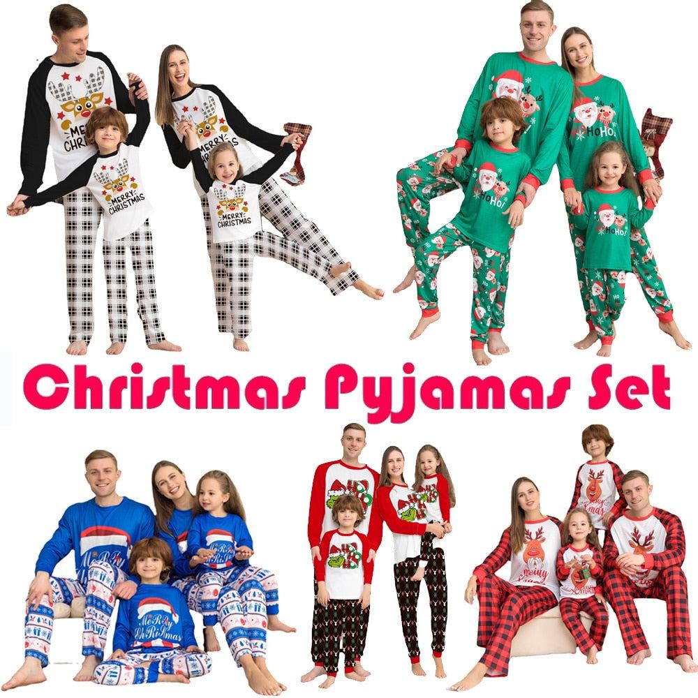 Family Matching Christmas Pajamas Set Santa Claus Reindeer Xmas Nightwear Sleepwear PJs Set - ChildAngle