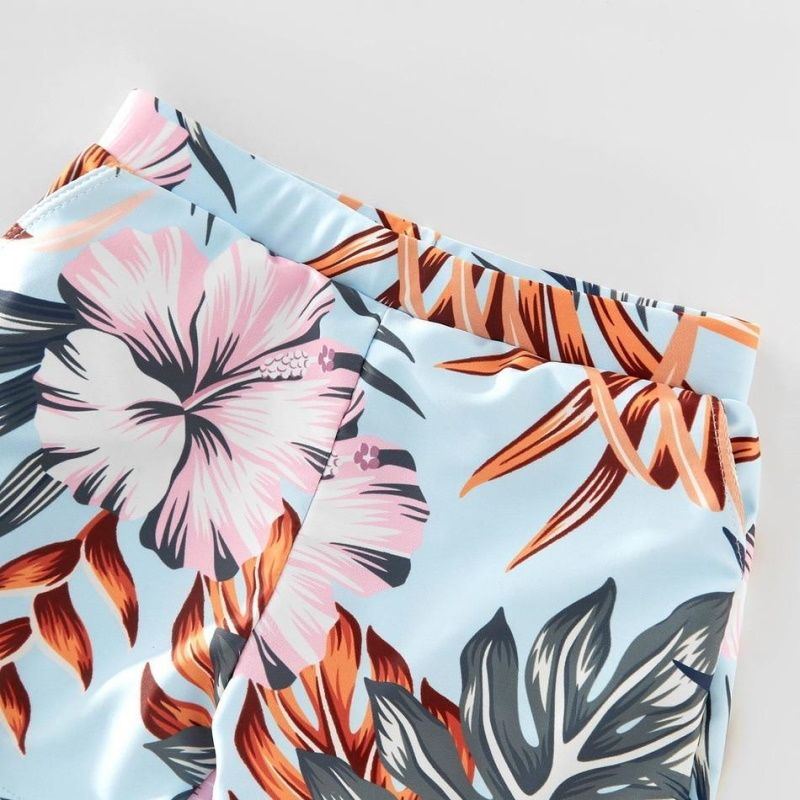 Family Matching Swimsuit Floral Leaf Swim Trunks One Piece Swimsuit - ChildAngle