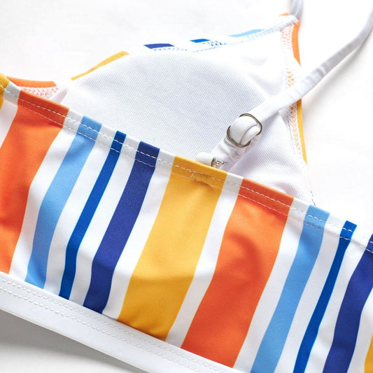 Family Matching Swimsuit Girls Rainbow Color Block Bowknot Swimsuit - ChildAngle