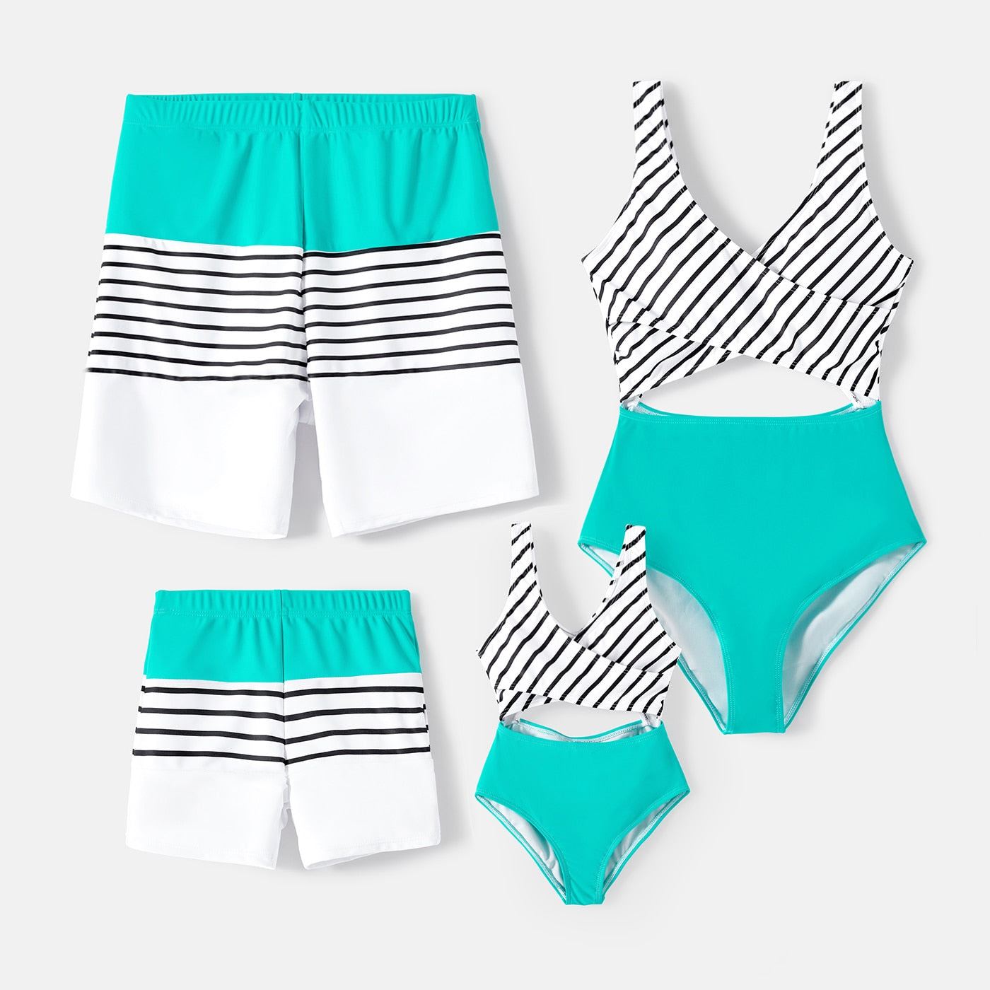 Family Matching Allover Plant Print Crisscross One-Piece Swimsuit and Swim Trunks Black