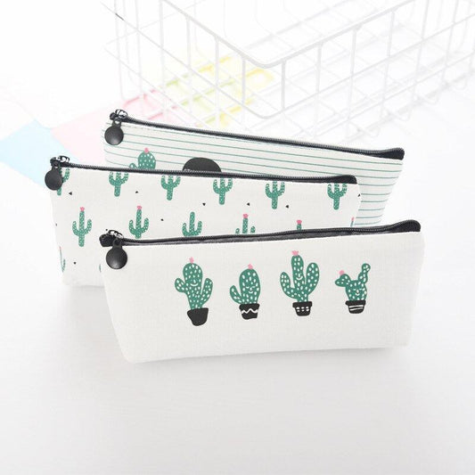 Green Cactus Pencil Case Large Capacity Canvas Pencil Bag - ChildAngle