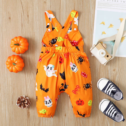 Halloween Baby Suspender Jumpsuits Pumpkin Ghost Bat Baby Rompers Outfits - ChildAngle