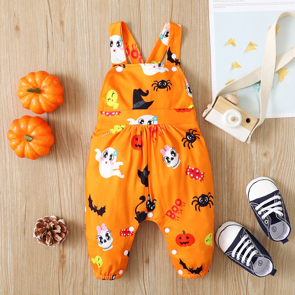 Halloween Baby Suspender Jumpsuits Pumpkin Ghost Bat Baby Rompers Outfits - ChildAngle